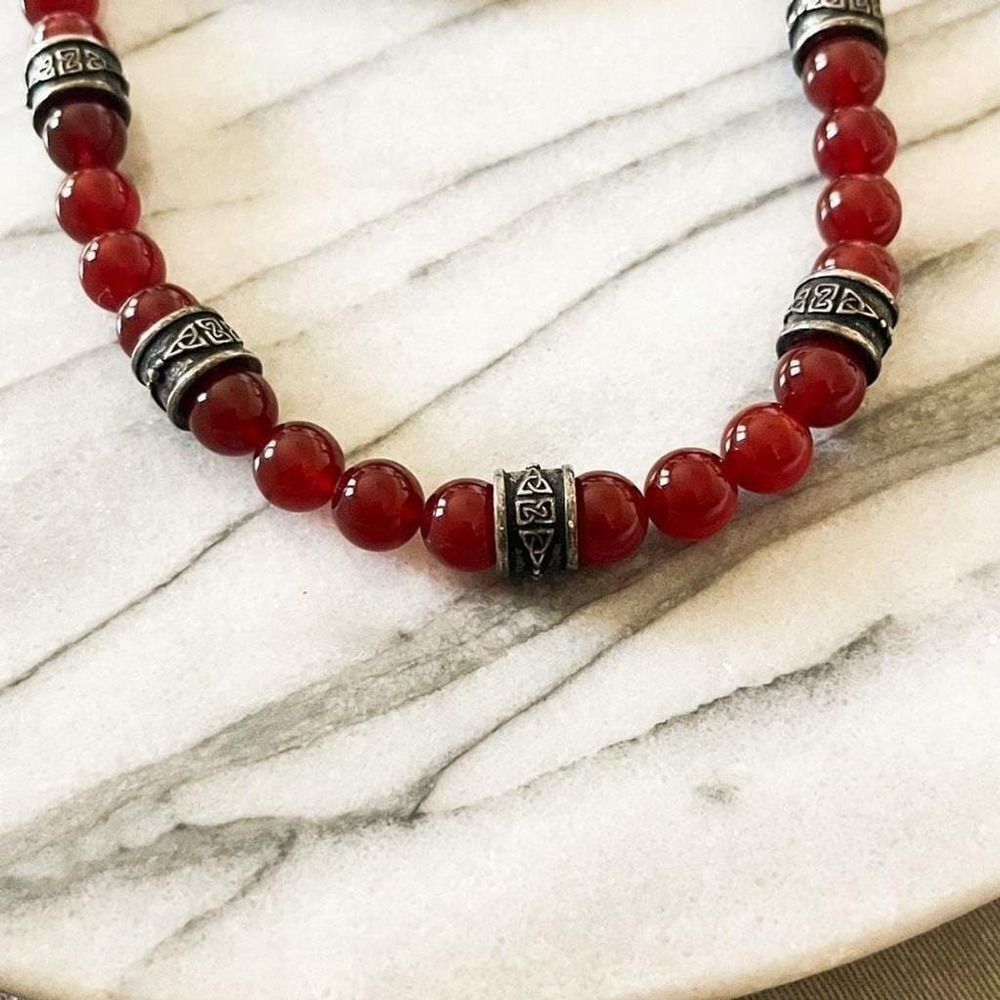 Vintage Carnelian Beaded Necklace | Irish Mothers‎ Knot Necklace | Celtic K - Picture 7 of 9